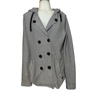 Roxy The Cuddle Jacket Women’s Medium Hooded Peacoat Navy White Striped Nautical